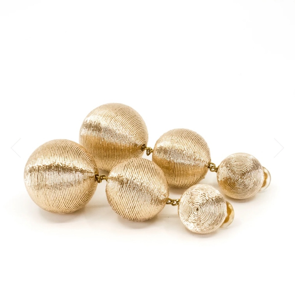 Rebecca de Ravenel Classic Gold Lurex Corded Three Drop Earrings
